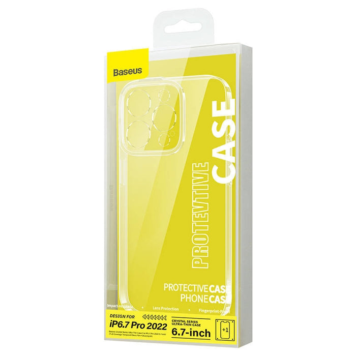 Кейс Baseus Crystal за iPhone 14 Pro Max, със скрийн протектор от закалено стъкло, прозрачен