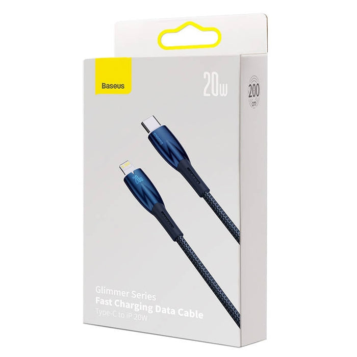 Кабел Baseus Glimmer Series, USB-C към Lightning, 20W, 2m, син