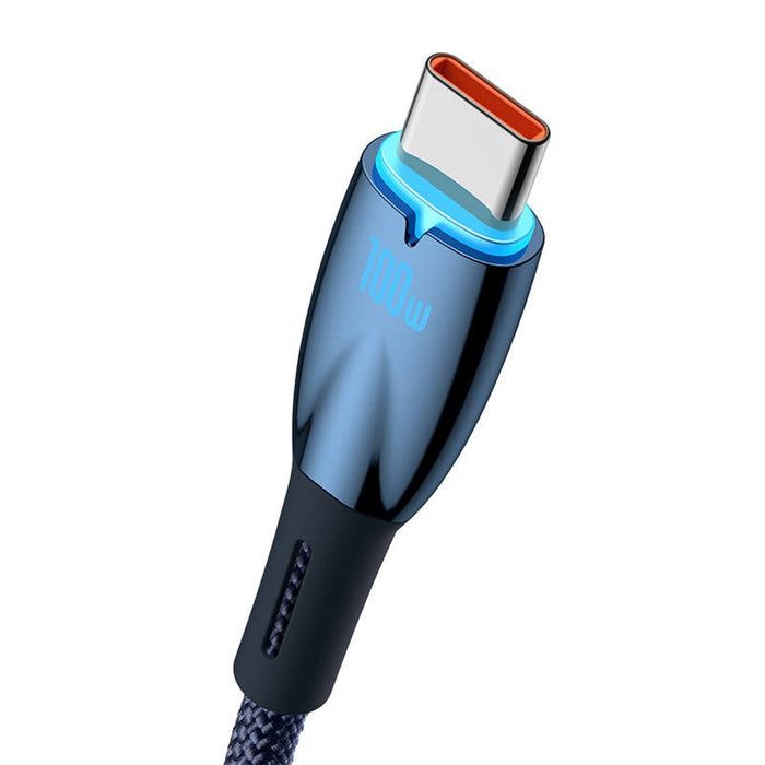 Кабел Baseus Glimmer Series, USB към USB-C, 100W, 2m, син