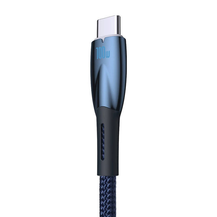 Кабел Baseus Glimmer Series, USB към USB-C, 100W, 2m, син