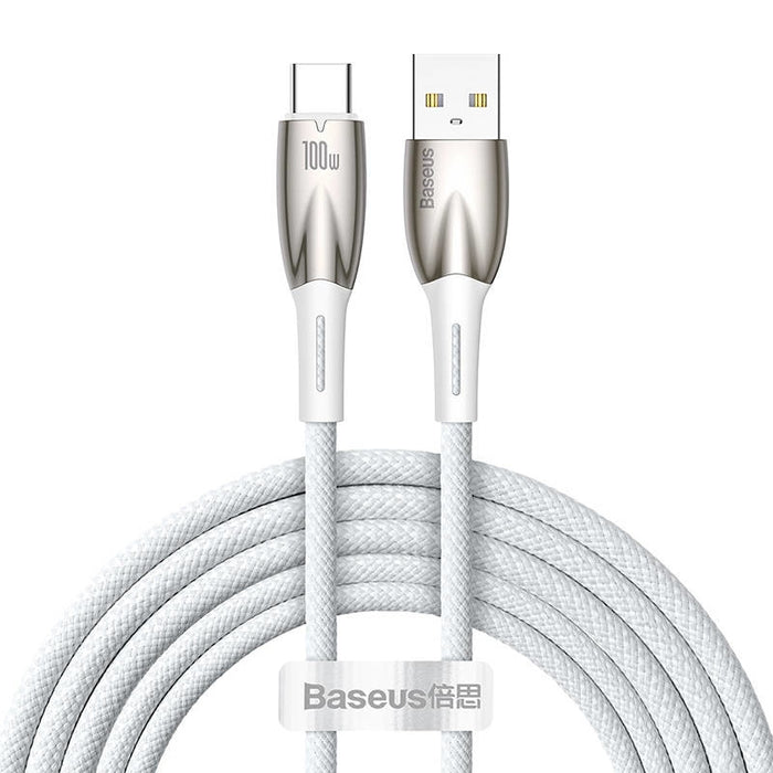 Кабел Baseus Glimmer Series, USB към USB-C, 100W, 2m, бял