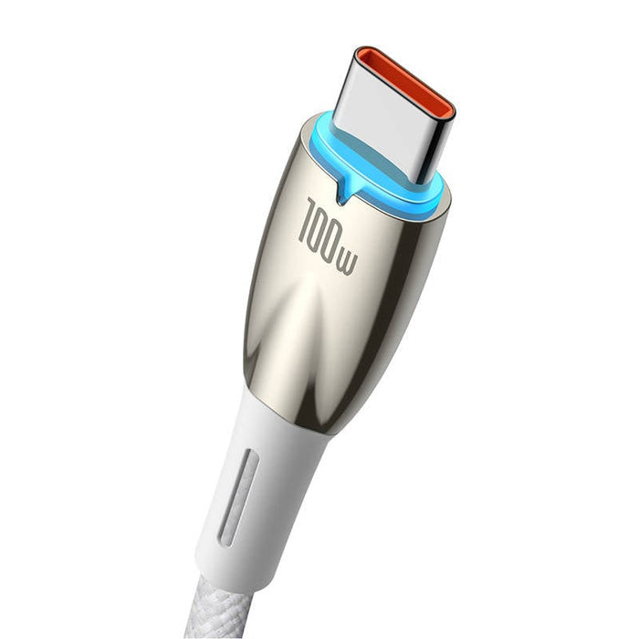 Кабел Baseus Glimmer Series, USB към USB-C, 100W, 2m, бял
