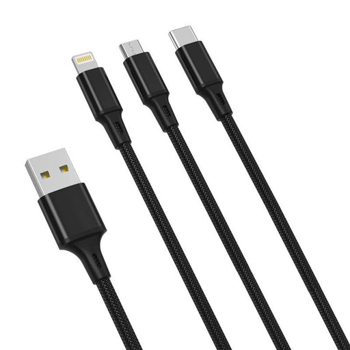 3в1 кабел XO USB - C / Lightning Micro - USB 2.4A 1.2m черен