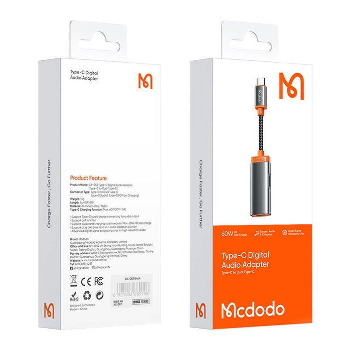 Mcdodo CA - 0520 USB - C към 2x адаптер PD 60W Черен