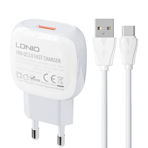 Адаптер LDNIO A1306Q 18W с USB - C кабел