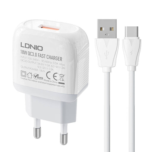 Адаптер LDNIO A1307Q 18W с USB - C кабел