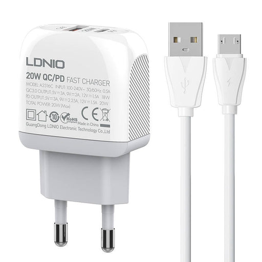 Адаптер LDNIO A2316C USB USB - C с MicroUSB кабел
