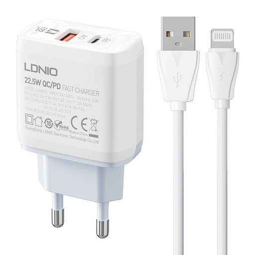 Адаптер LDNIO A2421C USB USB - C 22.5W с Lightning кабел