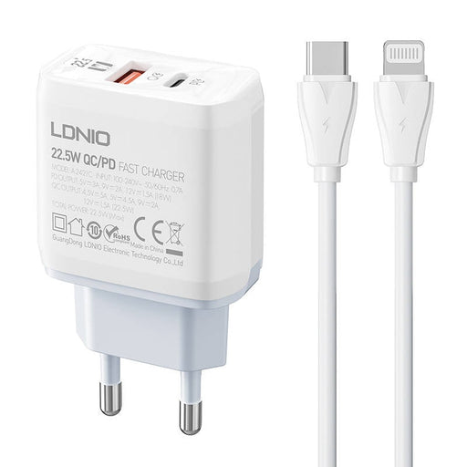 Адаптер LDNIO A2421C USB USB - C 22.5W с към Lightning кабел