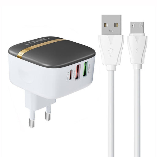 Адаптер LDNIO A3513Q 2USB USB - C 32W с MicroUSB кабел