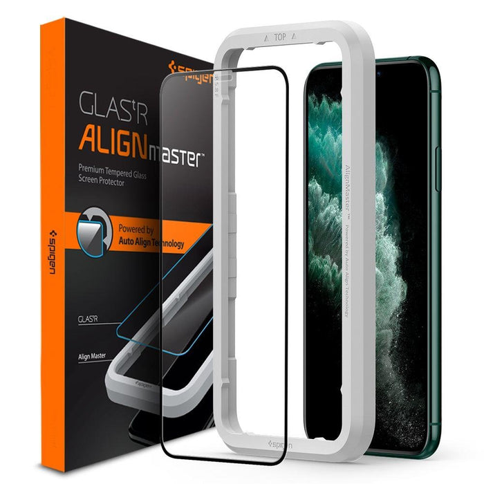 Екранен протектор Spigen, AlignMaster FC, За iPhone 11 Pro Max (6.5"), 9H, Подходящ за калъф, Черен