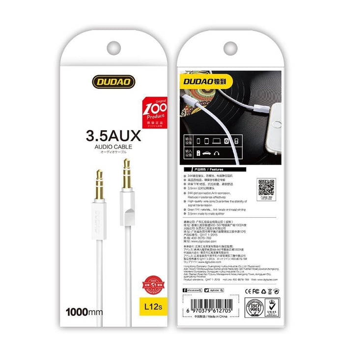 Аудио кабел Dudao Aux мини жак 3.5mm към 3 - pole 2m бял