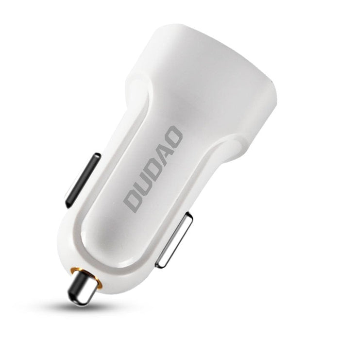 Зарядно устройство за кола Dudao с 2 порта, 2.4A, 3в1 USB към Lightning, USB-C, Micro USB кабел, бял