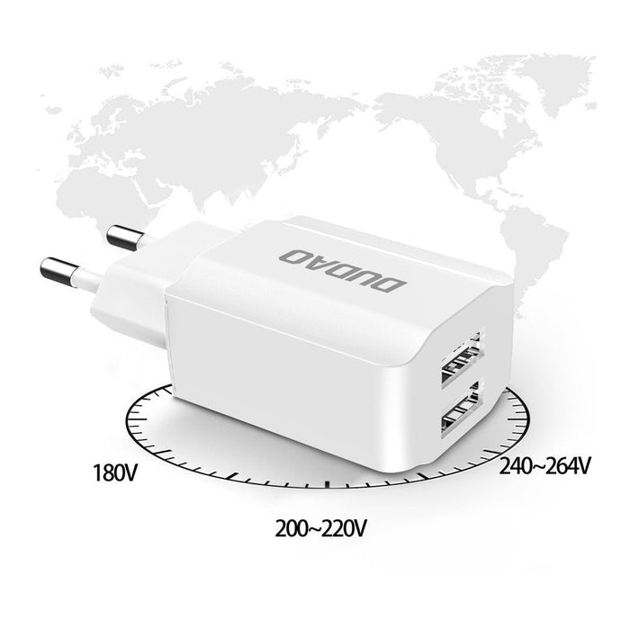 Зарядно устройство Dudao EU 2x USB 5V / 2.4A Бял