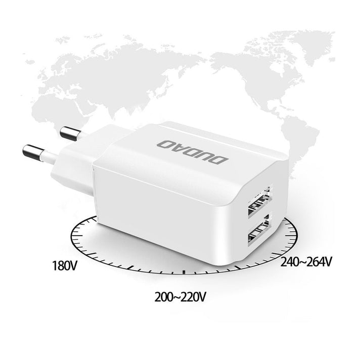 Мрежово зарядно Dudao 2x USB 5V/2.4A и Micro кабел бял