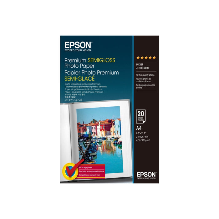 Хартия EPSON A4 Premium Semigloss Photo Paper, 20 Sh, 251g/m²