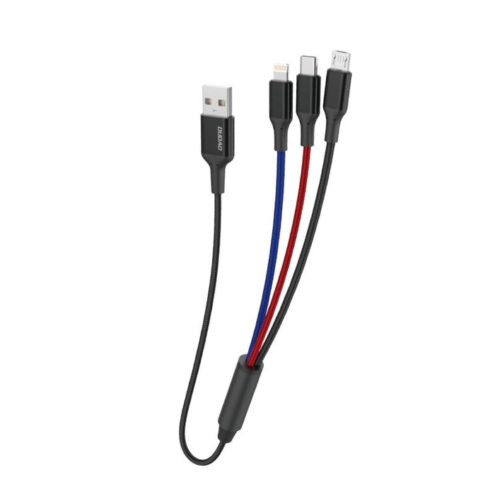 Кабел Dudao, 3в1 USB към USB-C, Micro USB и Lightning, 5A, 38 cm, бял