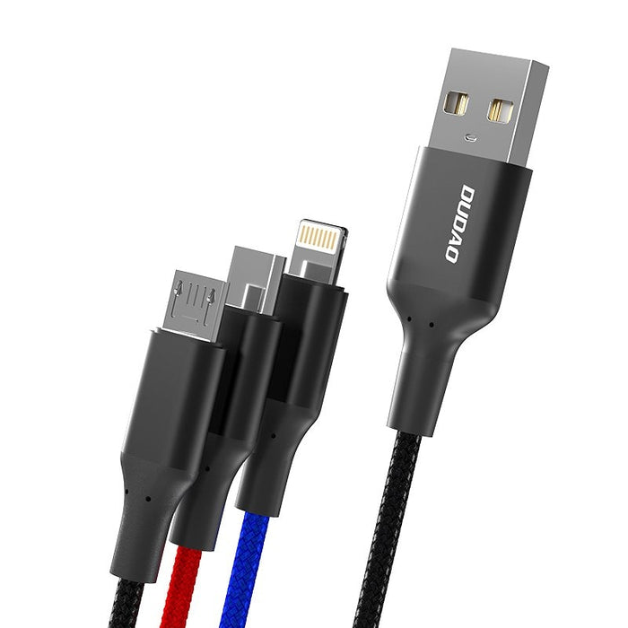 Кабел Dudao, 3в1 USB към USB-C, Micro USB и Lightning, 5A, 38 cm, бял
