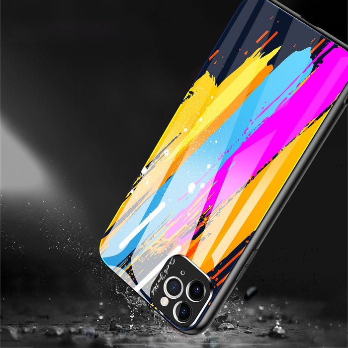 Калъф от цветно стъкло с протектор за камера за iPhone 11 Pro Max, червен