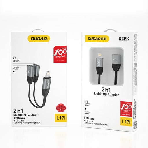Адаптер за слушалки от Lightning към 2 x Dudao L17i Сив