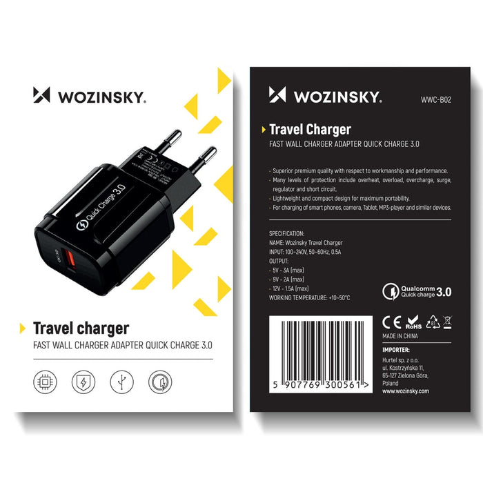 Мрежов адаптер Wozinsky USB бързо зареждане WWC - B02 черен