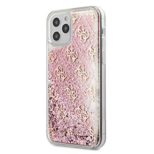 Калъф за телефон Guess 4G Liquid Glitter за iPhone 12 Pro, розов