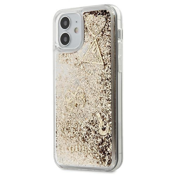 Калъф за телефон Guess Glitter Charms iPhone 12 Mini златен