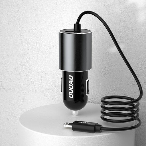 Зарядно за кола Dudao USB с Lightning кабел 3.4A черен