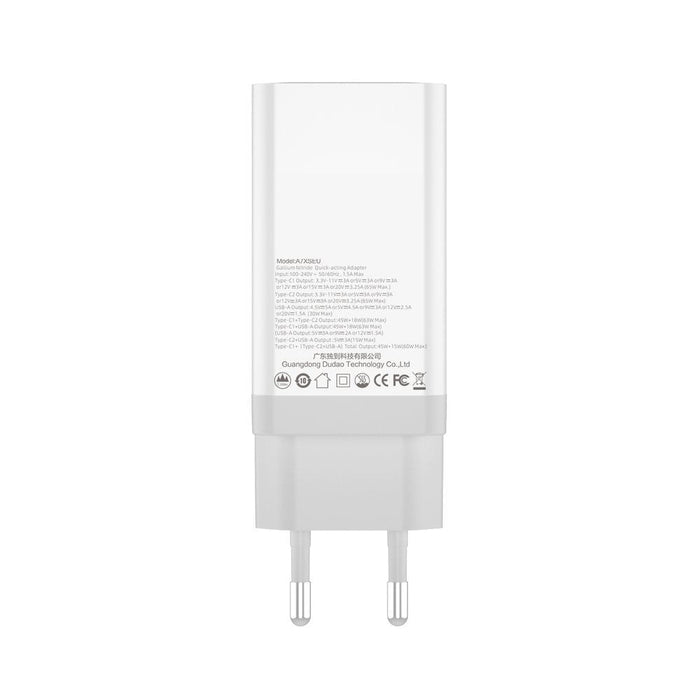 Адаптер Dudao GaN 65W 2x USB Type - C QC PD бял (A7xs white)