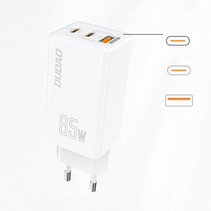 Адаптер Dudao GaN 65W 2x USB Type - C QC PD бял (A7xs white)