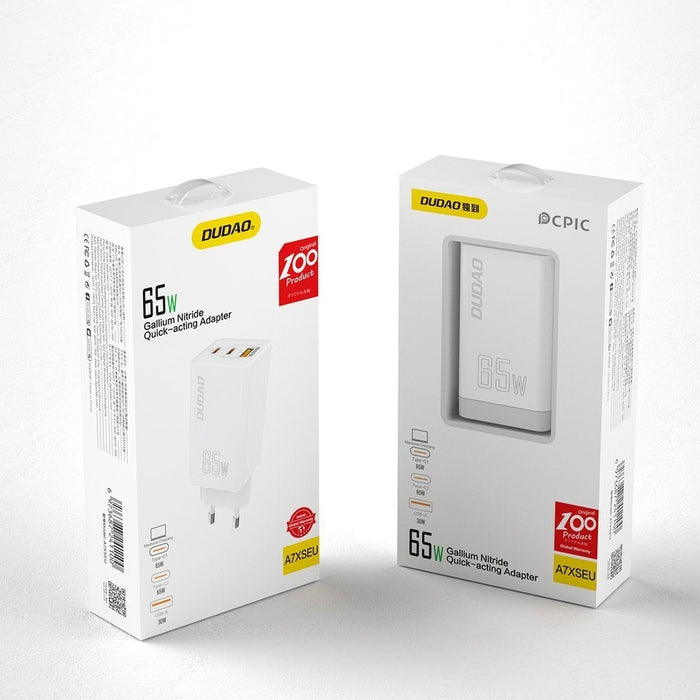 Адаптер Dudao GaN 65W 2x USB Type - C QC PD бял (A7xs white)