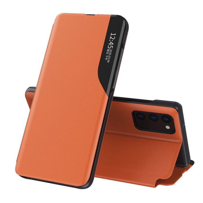 Калъф за телефон Eco Leather View Elegant със стойка за Samsung Galaxy A02s, оранжев