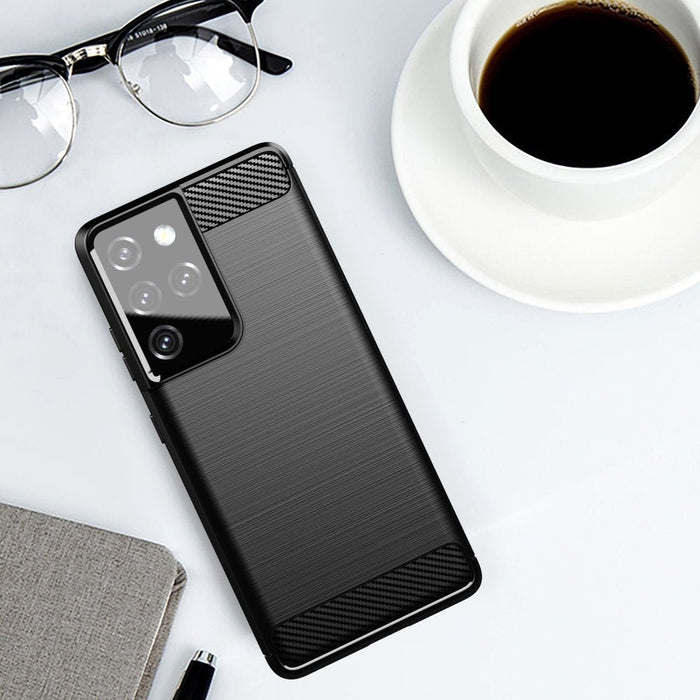 Калъф за телефон Carbon Flexible Cover TPU за Samsung Galaxy S21 Ultra 5G, син