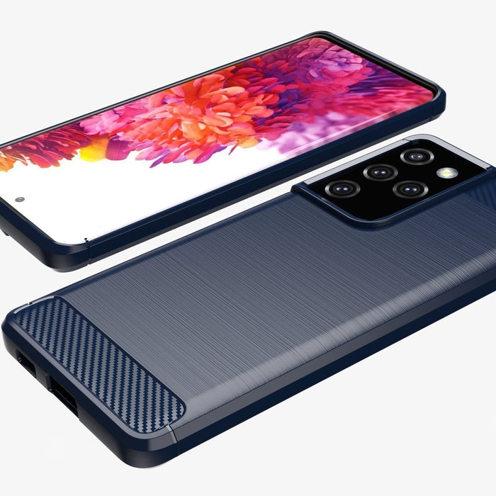 Калъф за телефон Carbon Flexible Cover TPU за Samsung Galaxy S21 Ultra 5G, син