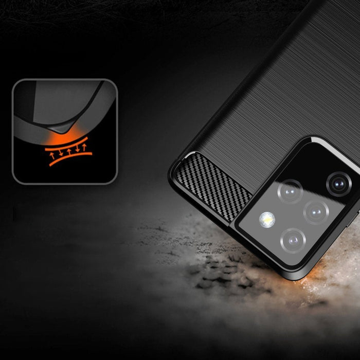 Калъф за телефон Carbon Flexible Cover TPU за Samsung Galaxy S21 Ultra 5G, син