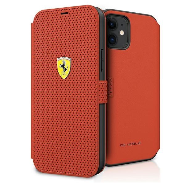 Калъф за телефон Ferrari FESPEFLBKP12SRE On Track Perforated за iPhone 12 mini 5.4", червен