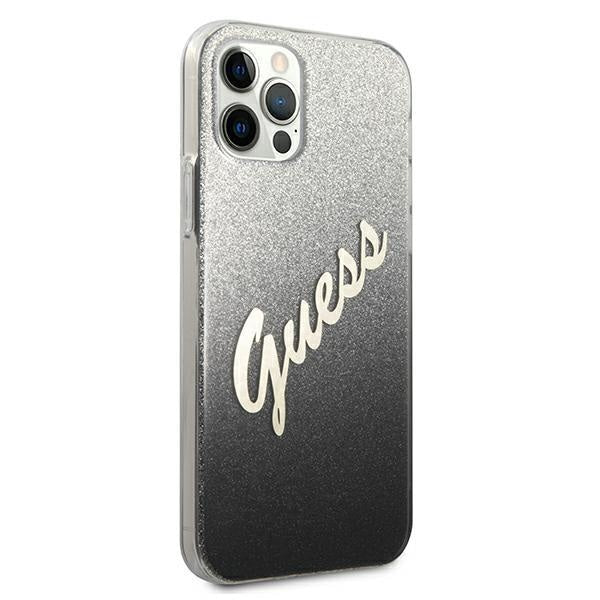 Калъф Guess Glitter Gradient Script за iPhone 12 Pro Max , Сив / Черен