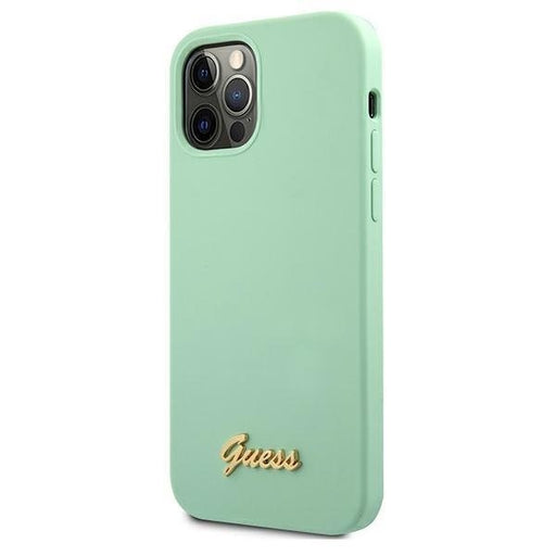 Калъф Guess Metal Logo Script за iPhone 12 Pro Мента