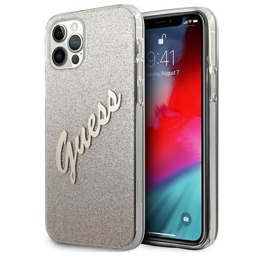 Калъф Guess Glitter Gradient Script за iPhone 12 Златист