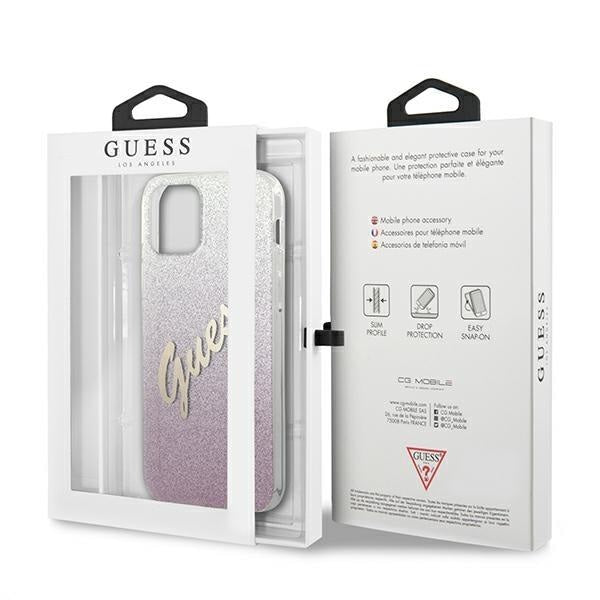 Калъф Guess Glitter Gradient Script за iPhone 12 Розов