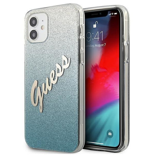 Калъф Guess Glitter Gradient Script за iPhone 12 Mini Син