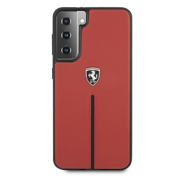 Калъф за телефон Ferrari FEOSIHCS21MRE Off Track Leather Nylon Stripe за Samsung Galaxy S21 Plus, червен