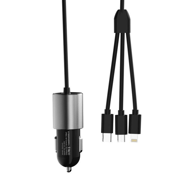 3в1 USB зарядно за кола Lightning/USB Type