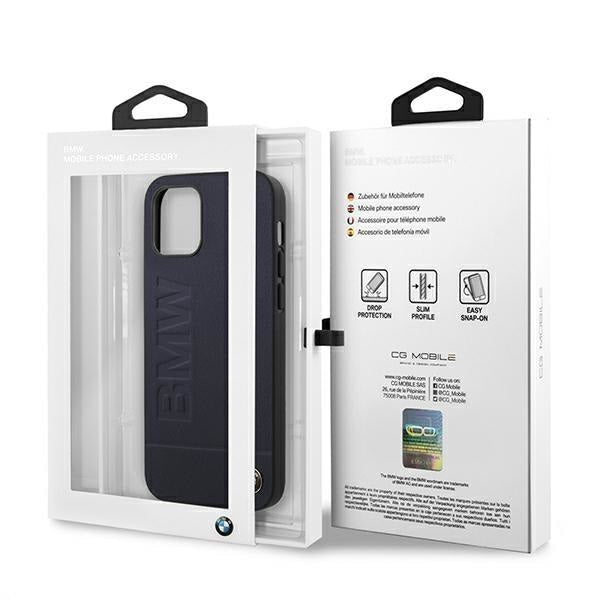 Предпазен калъф BMW BMHCP12SSLLNA Leather Hot Stamp за iPhone 12 Mini, Navy
