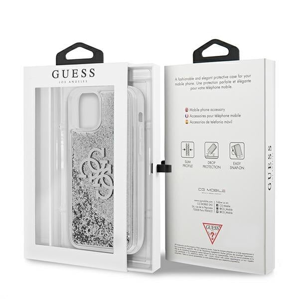 Калъф Guess Big 4G Liquid Glitter Silver за Apple iPhone 12 Pro Max, Silver Transparent