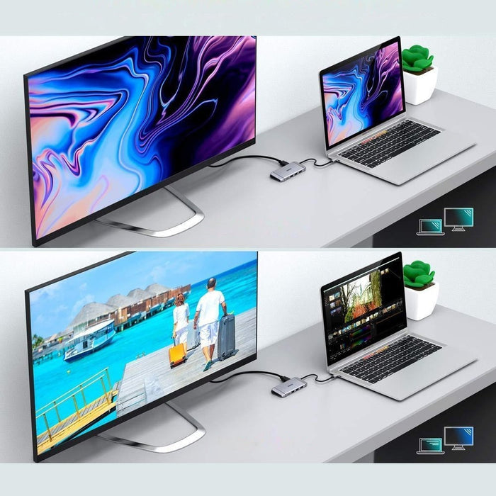 Хъб Choetech HUB-M15, 9в1, USB-C, 3x USB 3.2 Gen 1, SD TF, HDMI 4K, 30Hz, VGA, Full HD, 60Hz, USB-C, RJ45, сив