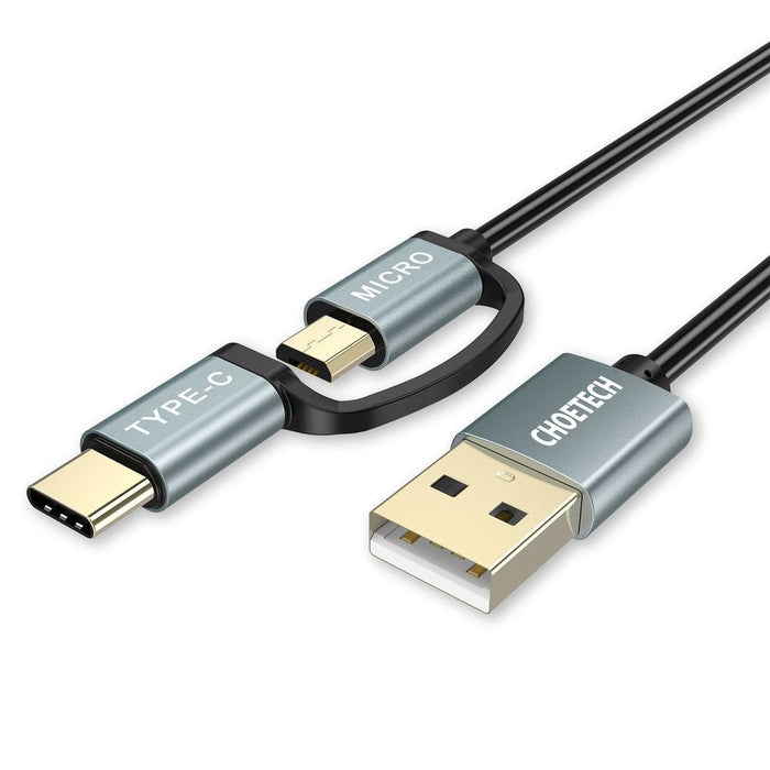 Кабел Choetech XAC-0012-101BK, 2в1, USB към USB-C, micro USB, 1.2m, черен