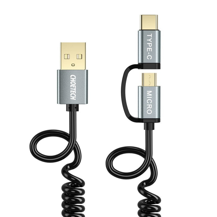 Кабел Choetech XAC-0012-101BK, 2в1, USB към USB-C, micro USB, 1.2m, черен