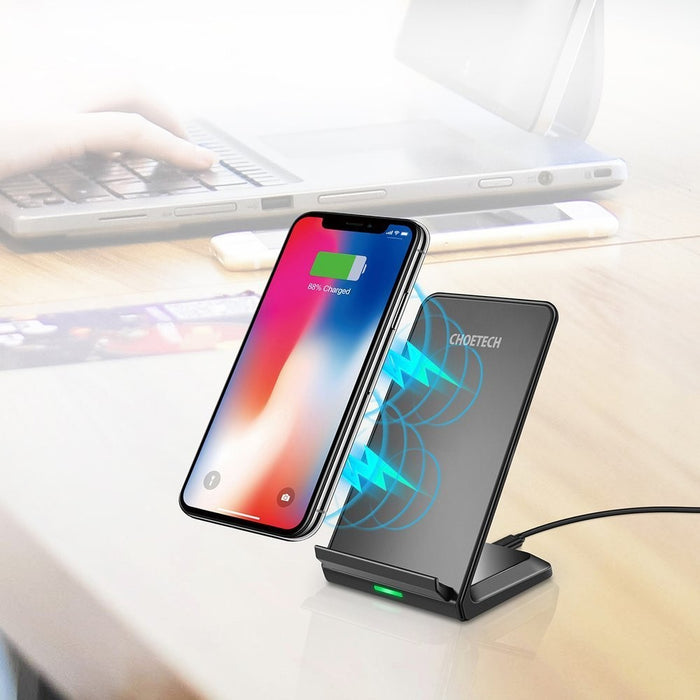 Безжично зарядно Choetech T524-S, Qi, 10W, със стойка, USB към Micro USB кабел, черен