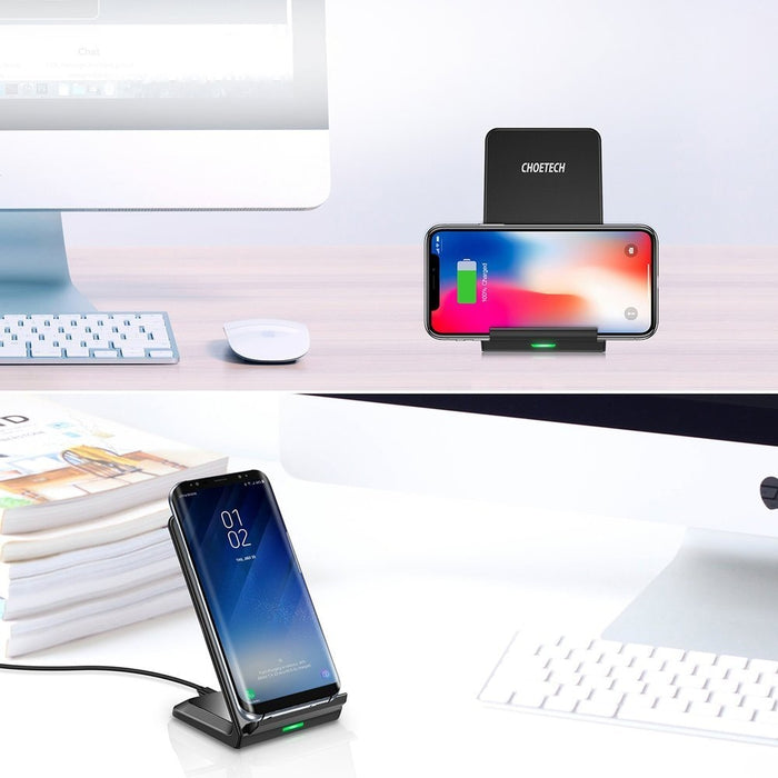 Безжично зарядно Choetech T524-S, Qi, 10W, със стойка, USB към Micro USB кабел, черен